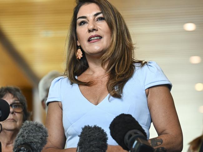 CANBERRA, AUSTRALIA, NewsWire Photos. DECEMBER 6, 2023: Senator Lidia Thorpe holds a press confernce at Parliament House in Canberra. Picture: NCA NewsWire / Martin Ollman