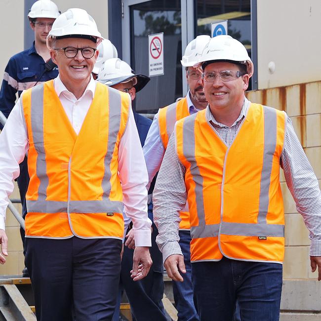 Federal Labor leader Anthony Albanese visited the Northern Oil Refinery at Yarwun in Gladstone alongside Flynn candidate Matt Burnett. Picture: Sam Ruttyn