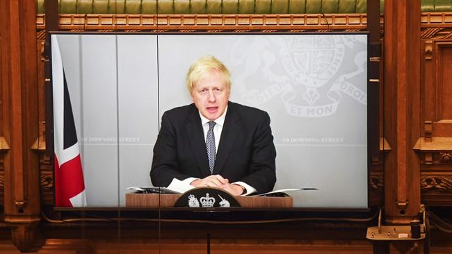 Britain’s Prime Minister Boris Johnson attends the House of Commons via video-link overnight (AEDT). Picture: UK Parliament