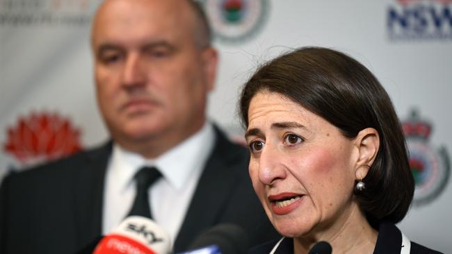 Gladys Berejiklian updates the media this morning. Picture: AAP.