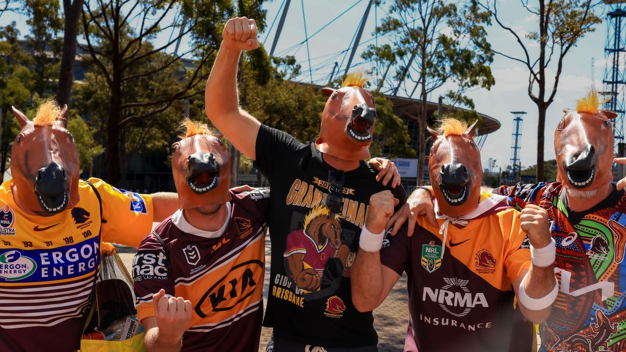 Broncos fans arrive for the 2023 NRL Grand Final at Accor Stadium on October 01, 2023 in Sydney, Australia. (Photo by Jenny Evans/Getty Images)