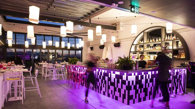 The former Hellenika open rooftop bar has now been closed in with distinct Thai decor including a tuktuk. Picture: Mark Cranitch