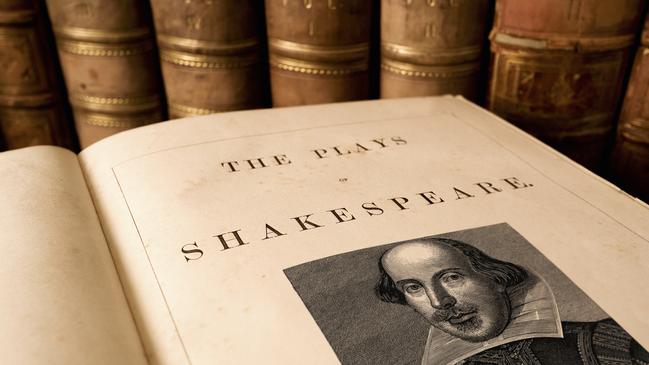 The title page from an antique book of the plays of Shakespeare