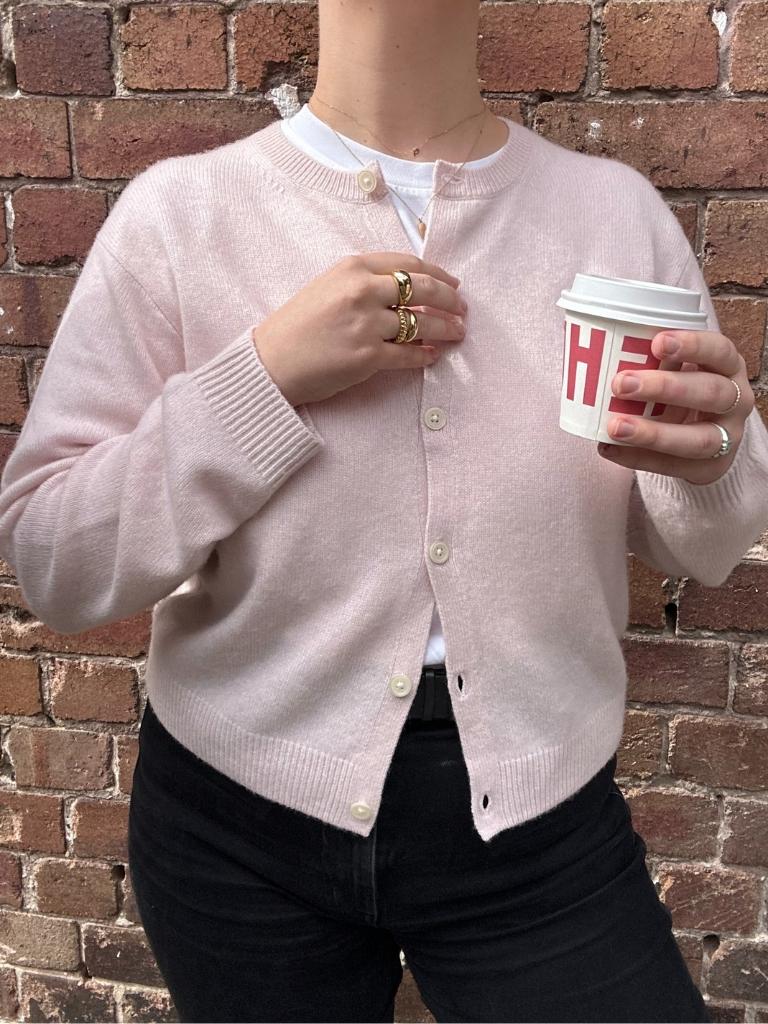 UNIQLO: C 100% Cashmere Crew Neck Short Cardigan. Picture: news.com.au/Philippa Tonkin.