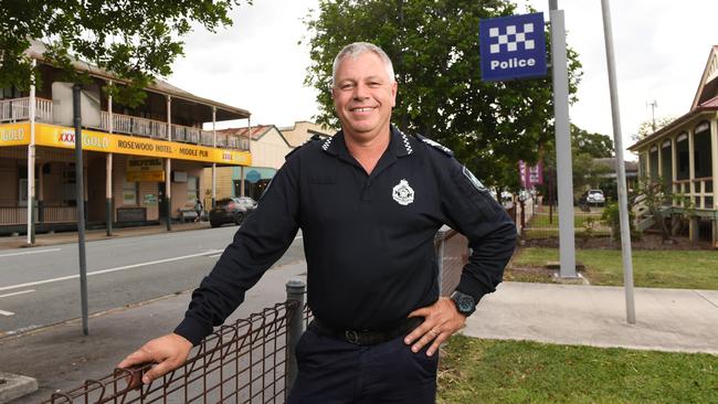 Senior Sergeant Lindsay Kuhrt outside Rosewood Police Station. He will depart the country station after 18 years at the helm.