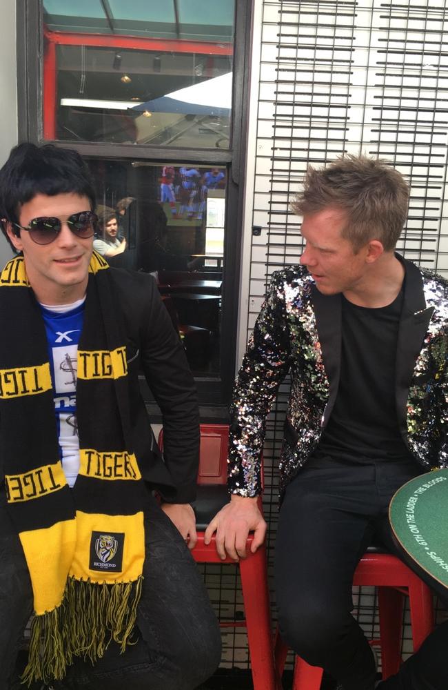 Jack “Brandon Flowers” Riewoldt checks out Trent Cotchin’s Ralph Carr get-up.