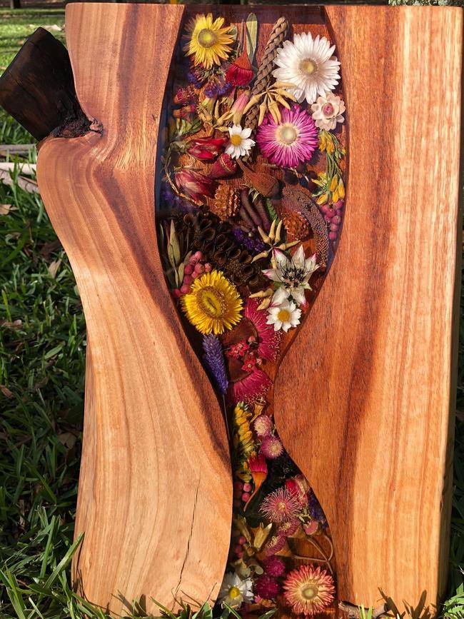 Bikay Michell makes these stunning native timber and wildflower boards from her Gladstone based business Indi &amp; Soak.