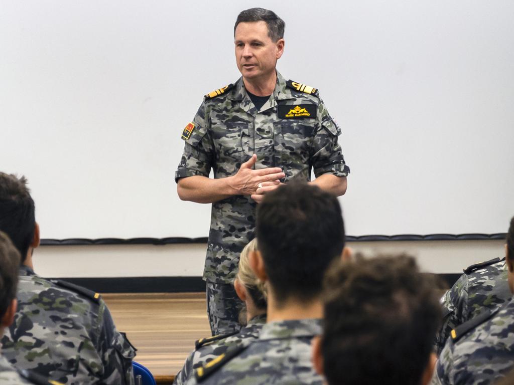 Chief of Navy Mark Hammond with Australian sailors deployed to Guam for training on maintaining US nuclear submarines. Picture: Department of Defence