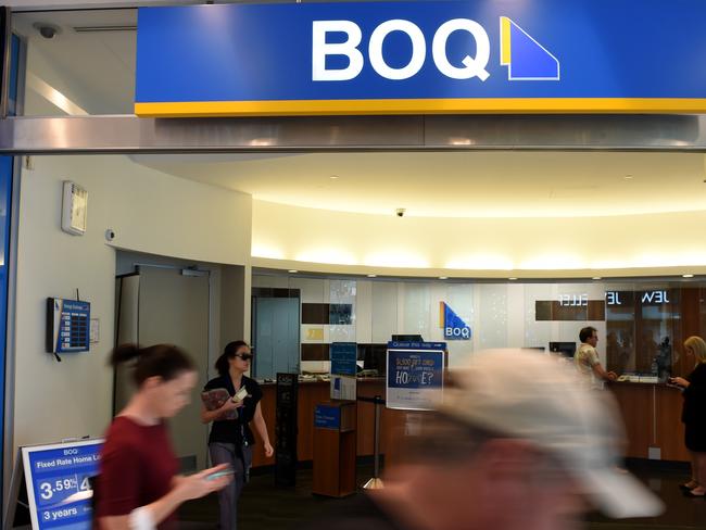 A Bank of Queensland (BOQ) branch pictured in Brisbane, Thursday, Oct. 6, 2016. The lender's statutory net profit for the year to August 31 was $338 million, an increase of six per cent on the previous year. (AAP Image/Dan Peled) NO ARCHIVING