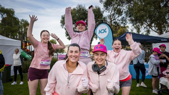 Asta Rowbottom, Annalise Ball, Willow Hinds, Piper Hinds and Gypsy Siggers participating in Mother's Day Classic 2025 at Bellerive Park. Picture: Caroline Tan