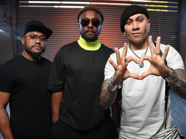 The Black Eyed Peas — apl.de.ap, will.i.am and Taboo — are touring Australia. Picture: Richard Dobson