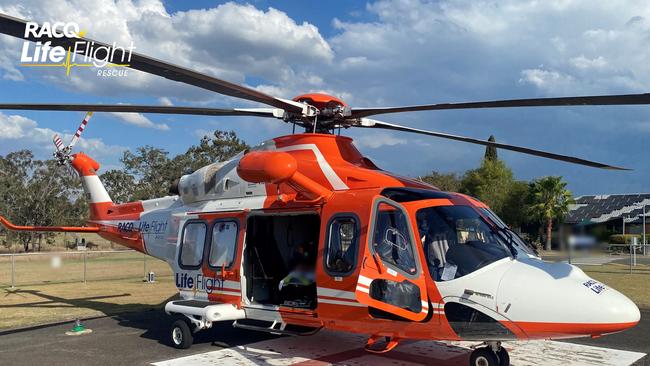 The Sunshine Coast RACQ LifeFlight Rescue helicopter has flown a man to hospital, after he was reportedly trampled by cattle on a private property in the South Burnett. Picture: LifeFlight