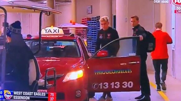 Matt Guelfi was taken to hospital in a taxi. Picture: Fox Footy