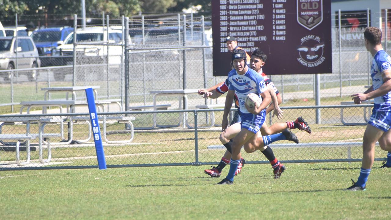 Cathane Hill scores a try for Ignatius Park against St Patrick's College in the Aaron Payne Cup in Mackay, 20 July 2021. Picture: Matthew Forrest