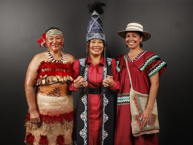 Loni Kube, Cholpon Tabyldieva and Ana Carolina Ceballos are all participants in the 177 Nations of Tasmania photography exhibition by Mark Thomson and Andrew Wilson. Picture: Nikki Davis-Jones