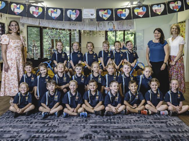 My First Year 2023: Toowoomba Christian College Prep A students with (from left) Mrs Andy Rauchle, Mrs Karen Smit and Mrs Barbara Vosloo.