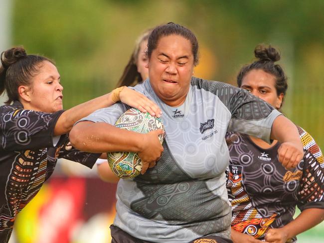 Christabel Aigea Faatoafe as the Indigenous All Stars take on the Territory All Stars in the senior women's rugby league Deadly Cup. Picture: Glenn Campbell