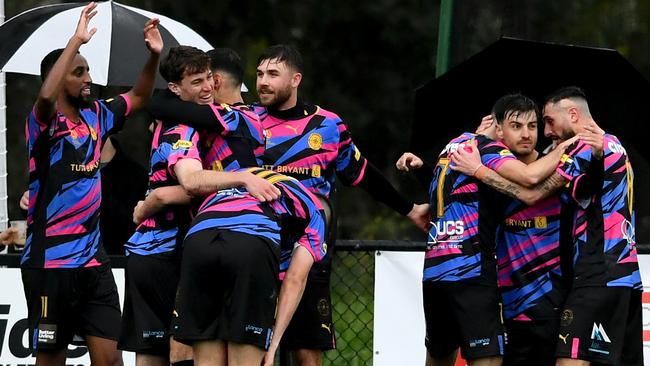 Avondale players celebrate a goal. Picture: Josh Chadwick