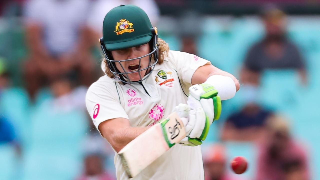 Australia's Will Pucovski plays a shot during the first day of the third cricket Test match between Australia and India at the Sydney Cricket Ground (SCG) in Sydney on January 7, 2021. (Photo by DAVID GRAY / AFP)