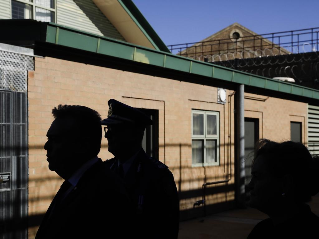 The newly refurbished High Risk Management Correctional Centre Area 2 is opened at Goulburn Jail, Goulburn, NSW. Anthony Roberts, NSW Minister for Counter Terrorism and Corrections (l) and Commissioner for Corrections Peter Severin at a press conference after the opening. Picture: Sean Davey