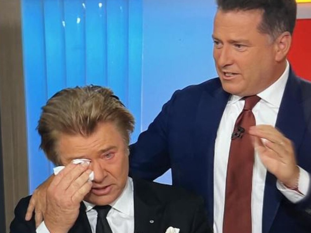 Richard Wilkins is comforted by Karl Stefanovic on the Today show. Picture: Nine Network