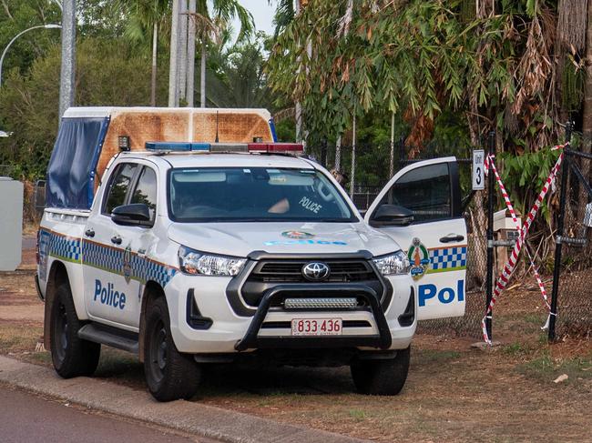 NT Police officers at a unit on Fawcett Court, Malak after a 37-year-old man was allegedly murdered by his uncle, aged 33 on October 7. Picture: Pema Tamang Pakhrin