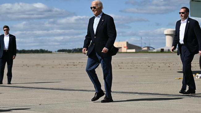 US President Joe Biden arrives at Pittsburgh International Airport in Pittsburgh prior to attending a campaign event with Kamala Harris. Picture: AFP.