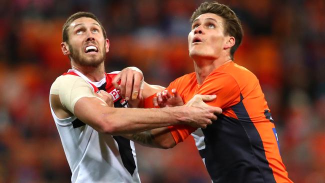 Tom Hickey and Rory Lobb go head-to-head in the ruck. Picture: Getty Images