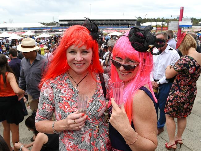 Toni and Tracey Hannon at the 2014 Melbourne Cup. Picture: Jake Nowakowski