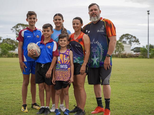 The Buchanan family from left: Zeph, 13, Ryder, 11, Takiah-Lani, 18, Cruz, 7, mum Sheril and dad Reuben. Picture: Heidi Petith