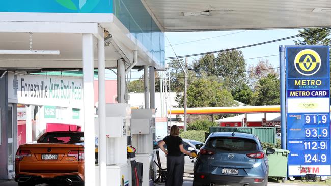 Metro Petroleum in Forestville was selling unleaded petrol for 93 cents a litre on Wednesday, with prices expected to fall even further. Picture: Jonathan Ng