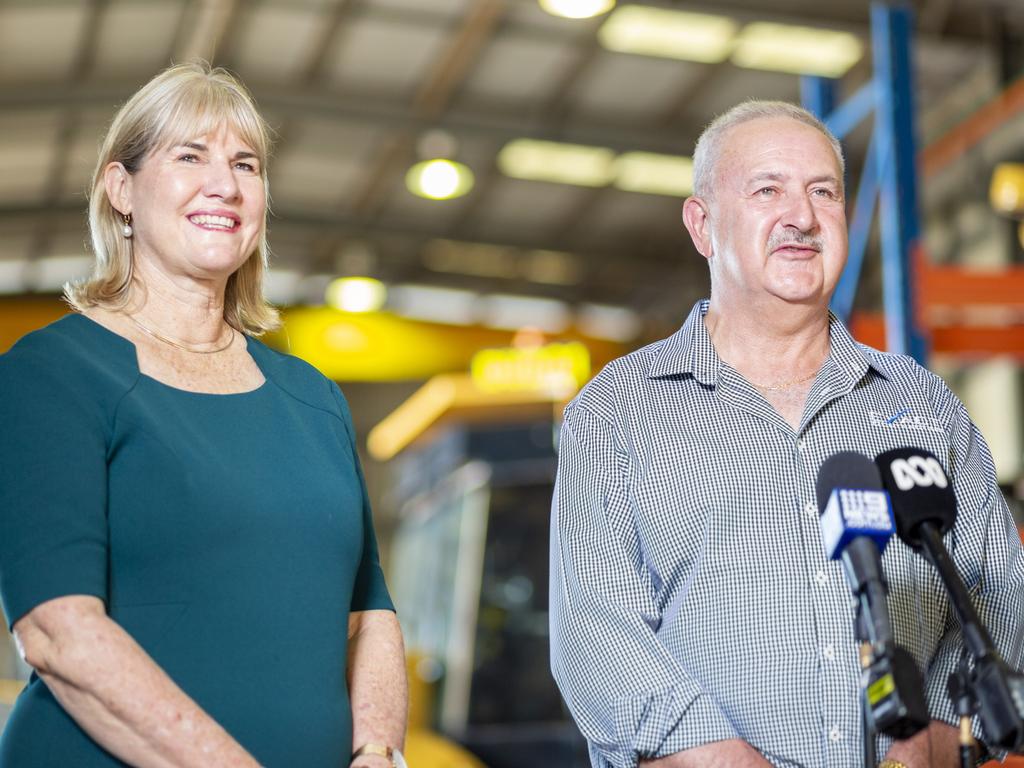 Exact Contracting safety, training and quality manager Jeff Rotman with Infrastructure, Planning and Logistics Minister Eva Lawler at the tender announcement. Picture: Floss Adams.