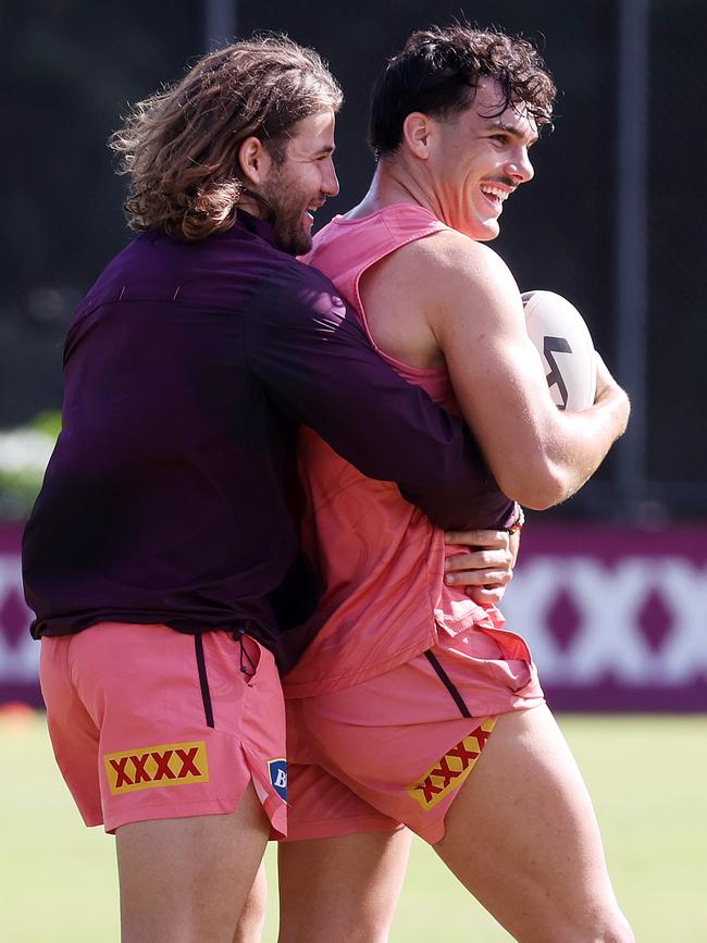 Pat Carrigan and Herbie Farnworth were close as Broncos teammates. Picture: Liam Kidston