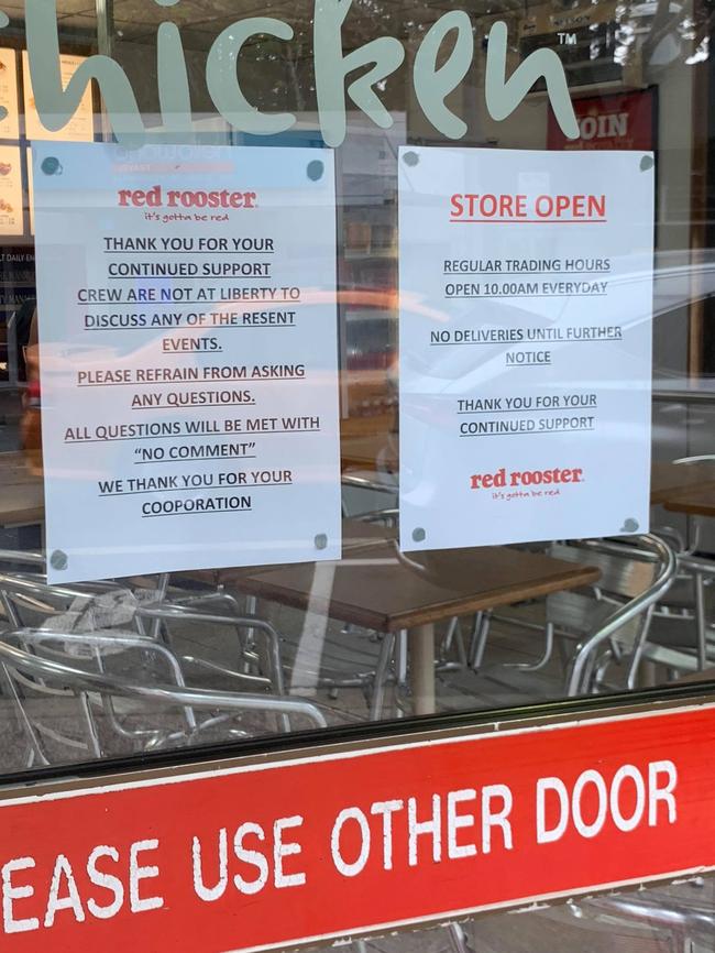 A notice on the Red Rooster Buderim door after it reopened.