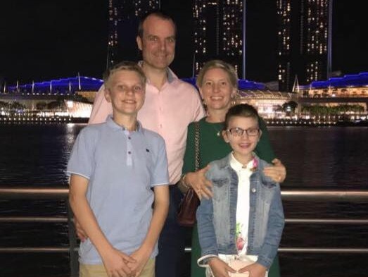 The Nicholson family were lining up for breakfast in the Shangri-La Hotel when a bomb exploded killing mum Anita and son Alex. Father Ben survived but does not know the condition of his daughter Annabel. Picture: Facebook