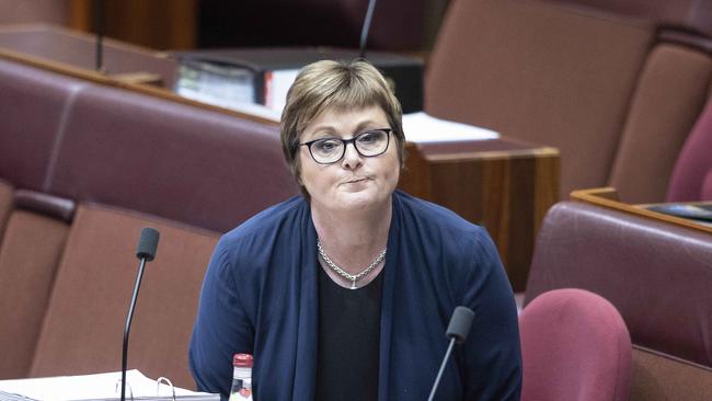 Then-Minister for Defence, Senator Reynolds faced intense questioning about Ms Higgins’ rape allegation in parliament (pictured). Picture: NCA NewsWire / Gary Ramage