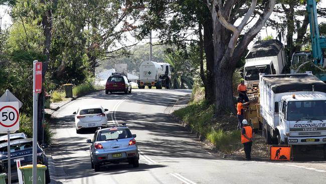 Tree-removal works start on the upgrade of a deadly stretch of road on Scenic Highway, opposite The Cowrie restaurant, at Terrigal. Picture: Mark Scott