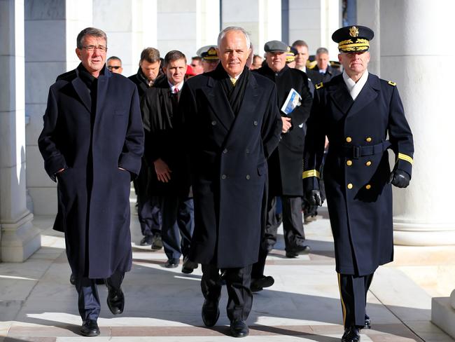 The visit to Arlington National Cemetary was the first stop on the PM’s visit. Picture: Nathan Edwards