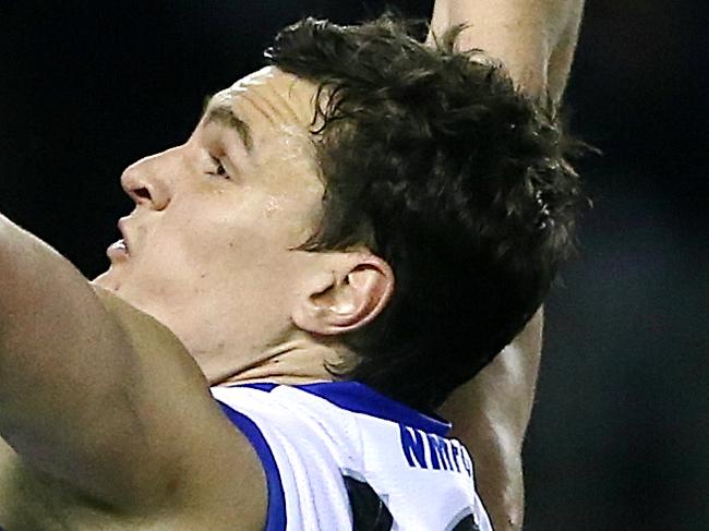 Round 18: Carlton v North Melbourne AFLR1814 Picture:Wayne Ludbey Jarrad Waite marks over Scott Thompson