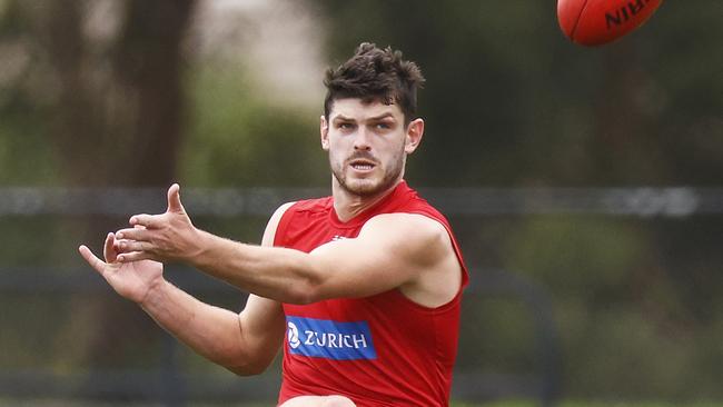 Angus Brayshaw will defer contract talks to focus on powering Melbourne to back-to-back flags. Picture: Daniel Pockett/Getty Images