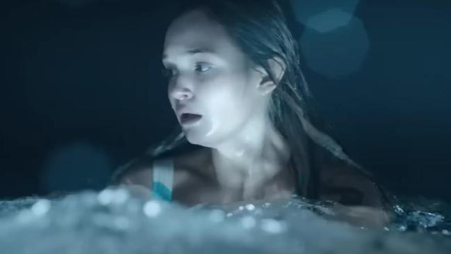 A monster sound can be heard before one of the kids appears to drown.