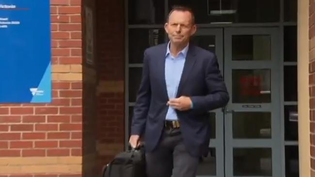 Tony Abbott outside prison after visiting George Pell. Picture: 7News