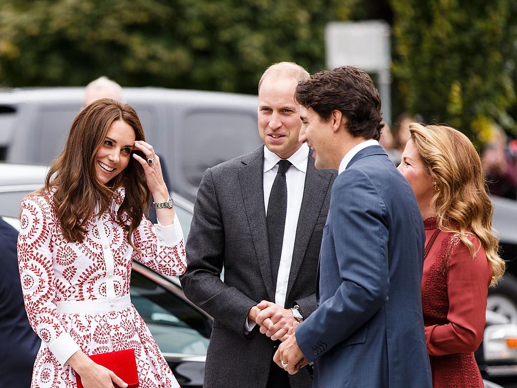 Princess Catherine and Prince William with the Trudeaus on their 2016 royal tour of Canada. Picture: Getty Images