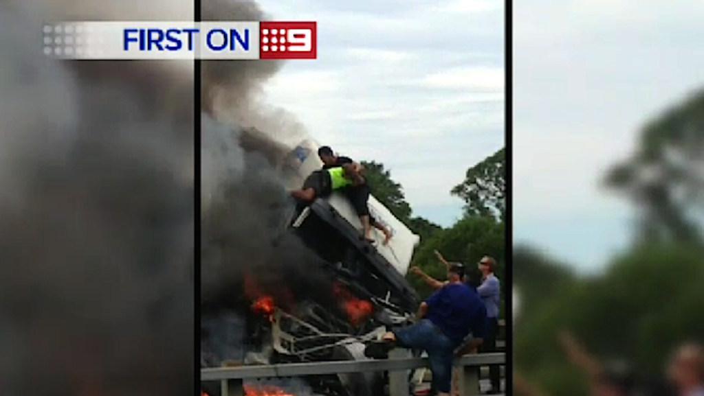 Hero saves truck driver from his burning wreck