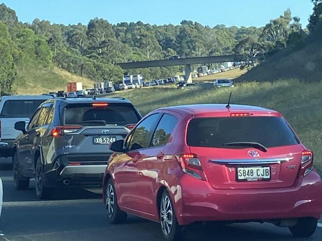 There have been nengthy delays on the South-Eastern Freeway after a six-car crash near Bridgewater, on February 22, 2024. Picture: Facebook