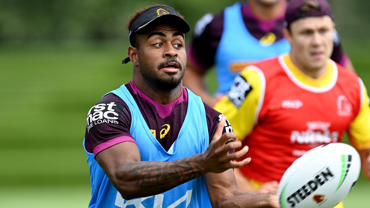 Ezra Mam will start at fave-eighth in the Broncos’ trial against Wynnum-Manly. Picture: Bradley Kanaris/Getty Images