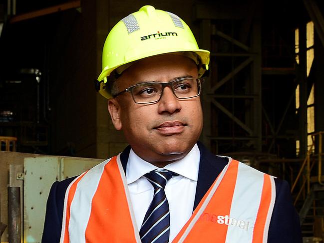 Sanjeev Gupta, executive chairman of the GFG Alliance,  visiting the Arrium steelworks at Whyalla, following announcement of successful bid for purchase. picture: Bianca De Marchi