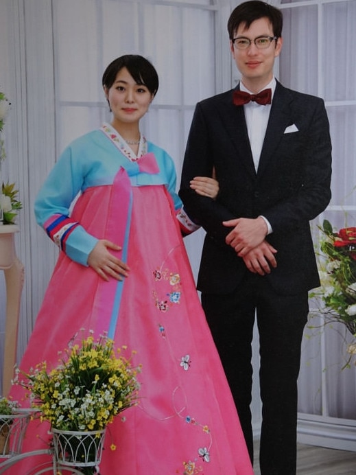 Alek Sigley with wife Yuka Alek on their wedding day in Pyongyang.