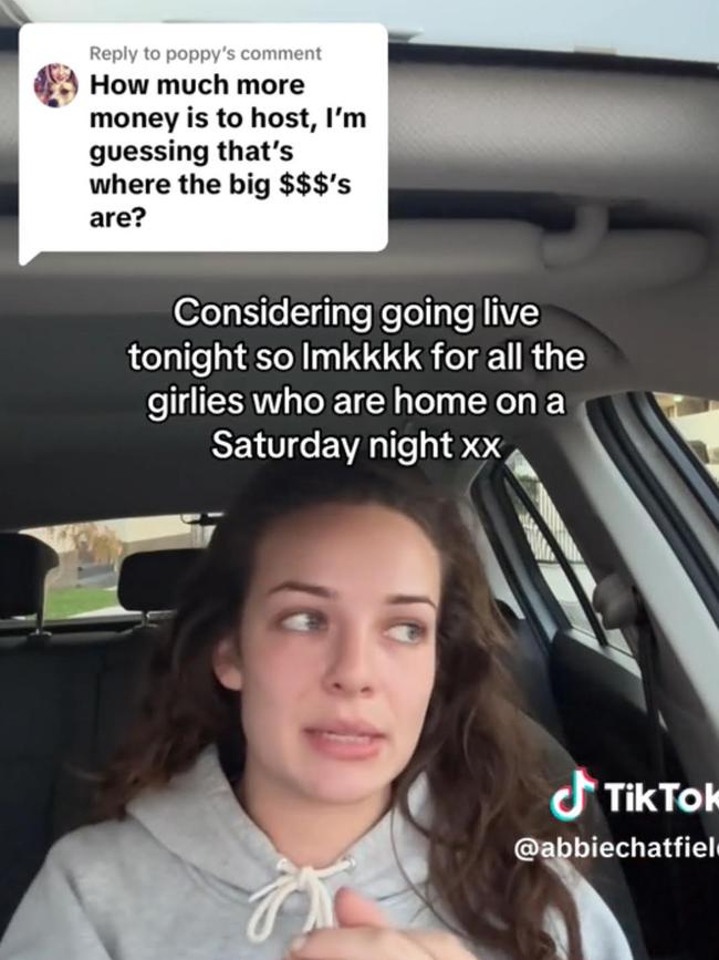 Abbie Chatfield has revealed the surprising role that really brings in the money. The Queensland TV personality and FBoy Island Australia host told her TikTok followers that hosting is a “lot of money”, but “not as much as you think”. Picture: TikTok