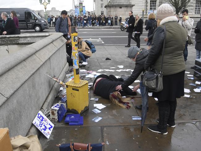 The attack began when the terrorist’s Hyundai SUV mounted the pavement at the southern end of Westminster Bridge hitting pedestrians. Picture: Reuters